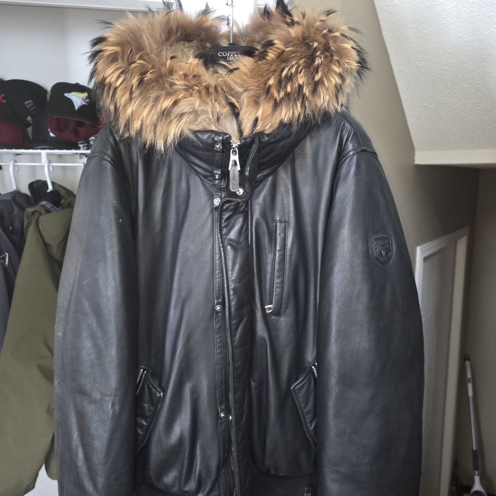 RUDSAK Black Bomber Jacket with Brown Fur Trim
